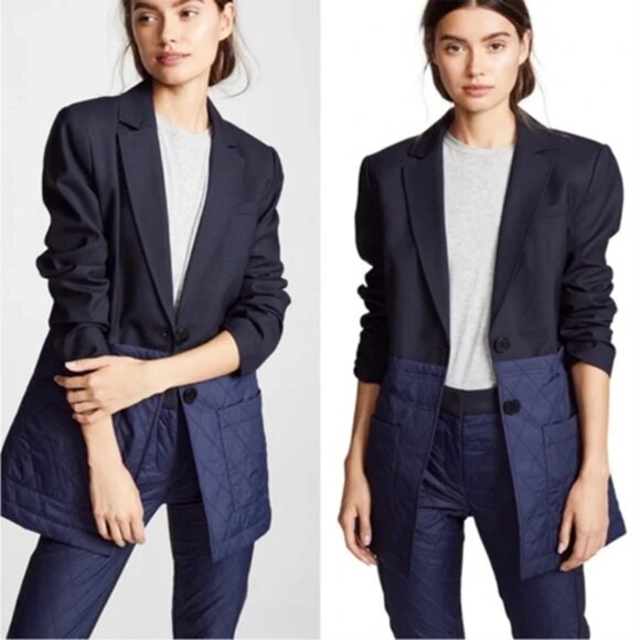 $595 Tibi Quilted Combo Blazer navy blue 2 - Picture 1 of 11